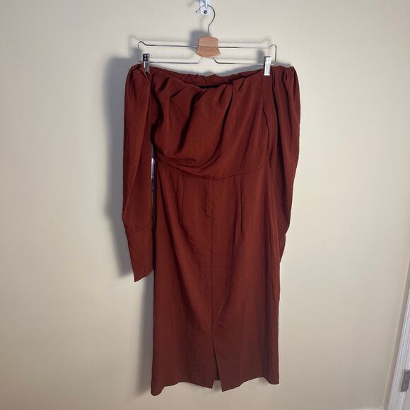 Future Collective Reese Blutstein Off Shoulder Long Sleeve Midi Dress Rust 8 New - Picture 5 of 9